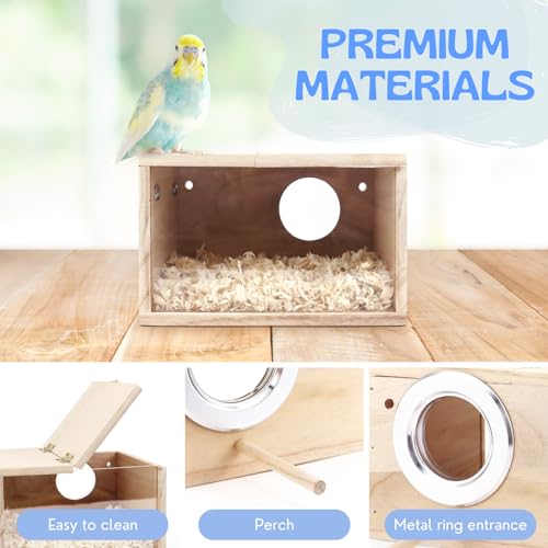 Parakeet Nesting Box - Visual Wooden Bird Nest Breeding Box | Bird Cage House with Perch for Lovebirds Cockatiel Budgie Finch Parrot