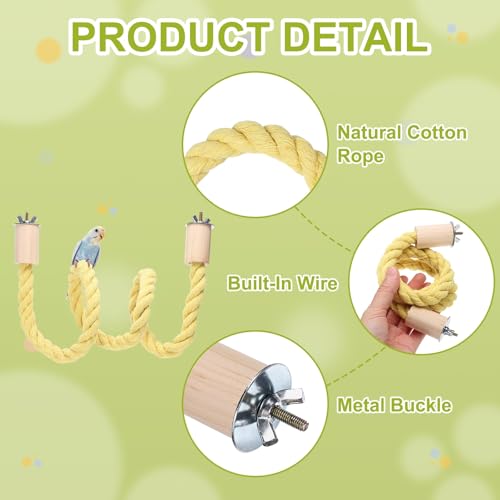 Bird Rope Perch Swing, Stand Rope Perch Standing Pole Accessory Climbing Swing Paw Grinding 49 Inch, (Yellow) Intended for Parrot/Parakeet/Budgies/Cockatiels/Lovebirds - color: Yellow, size: 49 Inch