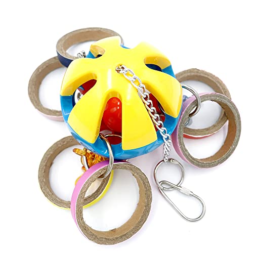 Bird Parrot Plastic Ball Toys with Colorful Cardboard Bagel and Acrylic Pacifiers for Parrot African Grey Cockatoo Cockatiel Sun Conures | Colorful Cardboard Bagel, Acrylic Pacifiers, For African Grey Monk Cockatiel Conures