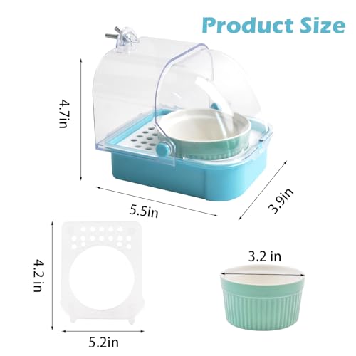 2 in 1 No Mess Bird Feeder,Bird Cage Feeder with Ceramic Bowl and Parrot Bathtub with Bottom Drawer Hanging Tube Shower Box for Birds Budgies Parakeet Small Parrot Cockatiels(Blue) - color: 【Blue】