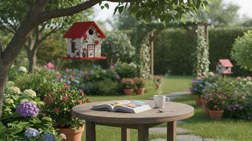 Spring Melody Bird House, Composite Material Nesting Box, Hanging Birdhouse for Blue Bird, Squirrel Proof Birdhouse for Outside, 10 Years Water Proof Weatherable Pole Mountable Bird House (Red) - color: Red Garden Cottage