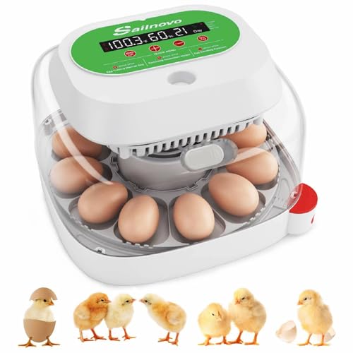 Sailnovo 12 Egg Incubators for Hatching Eggs, Egg Incubator with Automatic Egg Turning, Temperature Control, Humidity Display and Egg Candler for Chicken, Duck, Quail, Fit School, Home, Farm(Green)