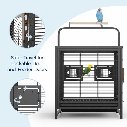 GarveeHome Bird Cage, 25in Parakeet Cage, Bird Travel Carrier for Parakeets, Canaries, Lovebirds, Small Quaker, Cockatiels, Budgie, Green Cheek