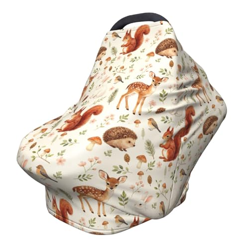 Fox Hedgehog Squirrel Mushroom Squirrel Baby Stuff Car Seat Cover for Baby,Mom Nursing Breastfeeding Covers,Multi-Use Stroller Canopy Carrier Cover,Woodland Theme Gift for Boys Girls - color: Woodland Animal