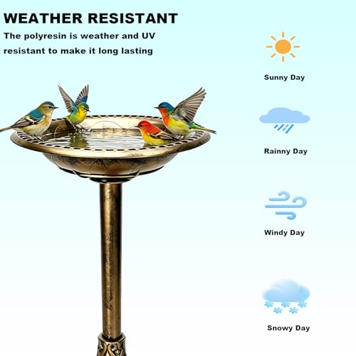 Outdoor Antique Bird Bath Polyresin Lightweight Garden Birdbath for Outside Weather-Resistant Bird Baths (Copper) - color: Copper