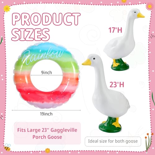 Bikini Porch Goose Outfits - 23" Lawn Goose Statue Pink Summer Costume with Hat, Swim Ring & Parasol - Hawaiian Pink Polka Dot Geese Clothes for Outdoor Patio Yard Decoration - style: Pink dots