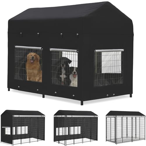 Outdoor Dog Kennel Cover 8'Dx4'Wx6'H Full Coverage Kennel Cover Large Windproof,Waterproof with Transparent Windows and Elastic Ropes - color: 8'Dx4'W（full cover）