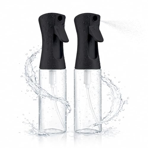 2 Pack Spray Bottles for Hair - Continuous Water Mister Spray Bottles with Ultra Fine Mist Spray for Hairstyling, Barbers, Salons, Skin Care, Cleaning, Plants, Pets (Ebony, 10.1 oz) - color: Ebony, size: 10.1 oz