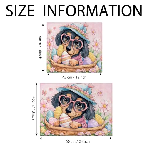 Easter Floral Dish Drying Mats for Kitchen, Cute Dog with Eggs Absorbent Dish Rack Mat, Spring Fanciful Microfiber Drying Pad for Counter Protector 16x18 Inch - size: 18" x 16"