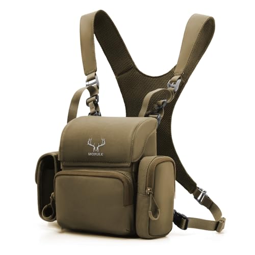 Binocular Harness Chest Pack: Bino Case with Rangefinder Pocket | Silent magnetic lid, one-handed access, removable pouches, rain cover, MOLLE webbing for Hunting Hiking Bird Watching - color: Wolf Brown, size: Large