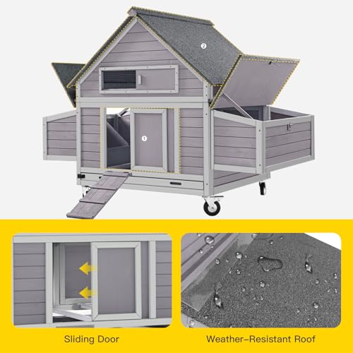 Aivituvin Chicken Coop with Wheels Large Poultry House with Two Nesting Boxes Outdoor Wooden Hen cage - size: 67.0"L x 39.8"W x 49.5"H
