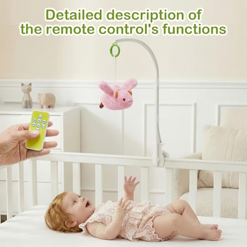 Baby Hanging Flying Bird Musical Toys for Stroller Car Seat Crib Play Gym | Ages 0-36 Months, Tummy Time, Sensory Music Toys, Plush with Clamp, Boys and Girls, Flapping Wings Bee/Birds Toy - color: Pink Pig