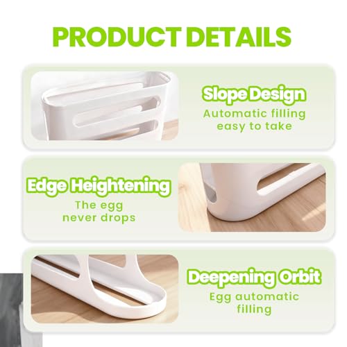 Egg Holder For Fridge, Automatic Rolling Dispenser | Space-Saving Side Door Storage Rack, Generous Design Accommodates Up To 30 Eggs - color: white
