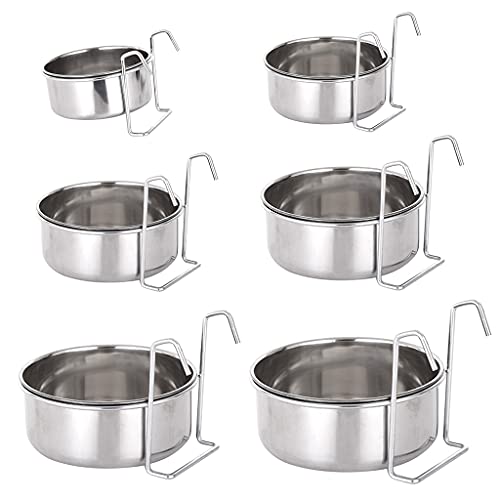 Youngy Dog Kennel Bowl Stainless Steel Hanging Food Water Bowl Crate Cup Pet Cage Bowls with Hanger for Bird Small Animals Stainless Steel Bowls Hanging