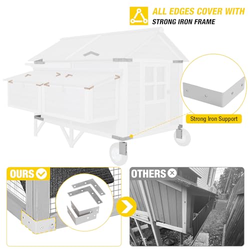 Chicken Coop Super Large Mobile Hen House with Wheels,Strong Iron Frame Outdoor Poultry Cage with Nesting Box,Duck Coop,Rabbit Cage Waterproof - size: 68.1"L x 53.9"W x 49.0"H