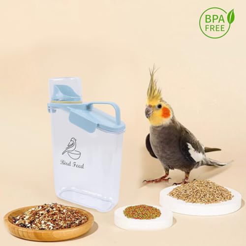 Bird Seed Storage Container Portable-3 Qt/2.8 L Clear Plastic Pet Food Container-with Measuring Cup,Airtight Wild Bird Seed Dispenser for Storing Sunflower Seed|Squirrel proof|BPA Free-Blue - color: Blue(Bird)