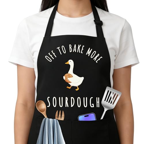 Off to Bake More Sourdough Apron for Women with Large Pockets - Funny Baking Aprons, Adjustable Professional Kitchen Apron for Bread Making, Grilling - Unique Sourdough Gifts for Bakers & Moms - C16 - color: Off to Bake More Sourdough