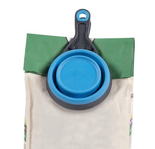 Dexas Popware for Pets Collapsible Klip Scoop, 3-in-1 Pet Food Scoop, Measuring Cup and Bag Clip, 2 Cup Capacity, Pro Blue - color: Pro Blue, size: 2 Cup Capacity