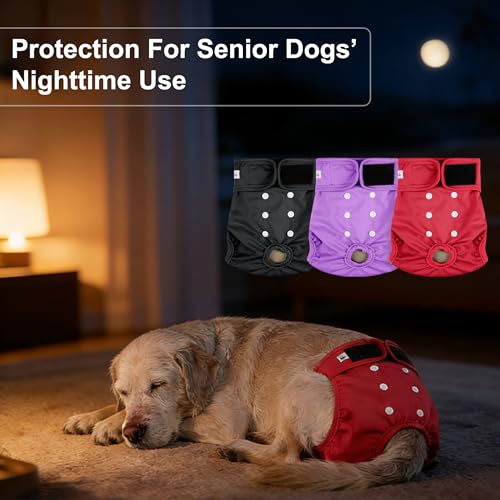 Female Dog Diapers - Reusable Diapers for Doggie in Heat - Highly Absorbent for Pet Incontinence with Adjustable Snaps (Pack of 3) Red, S