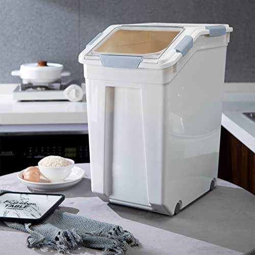 33 Liter / 50 lbs Rice Storage Container with Measuring Cup, BPA free, For Rice | Grain | Pet Food | Flour, 2 count, White