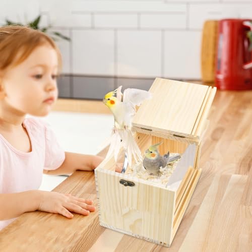 Parrot Nesting Box Cockatiel Nesting Box Bird Breeding Box House Handcrafted Wooden Acrylic Transparent Bird Box with Detachable Wooden Board for Parakeets Cockatiel Budgie Conure Parrot XL - size: XL(13.3"X7.4"X6.7")