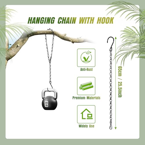 4-Pack 25.5 Inch Hanging Chain with Hooks for Hanging Bird Feeders, Birdbaths, Planters, Lanterns, Wind Chimes, Baskets, Billboards, Decorative Ornaments, Outdoor Indoor Use (Black)