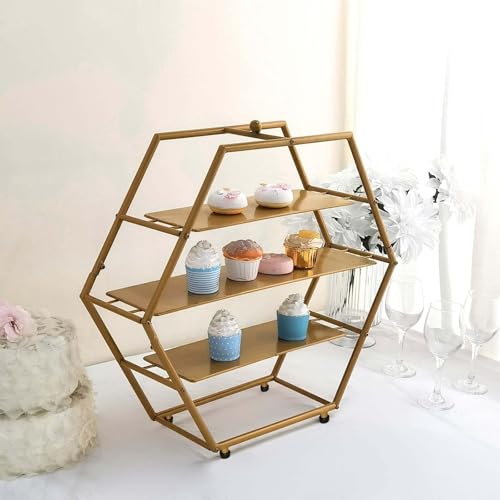 Efavormart 3-Tier Metal Hexagon Cupcake Stand 21" Matte Gold - Durable Contemporary Dessert Holder Appetizer Display for Upscale Events Banquets & Gatherings - color: Gold, size: 3-Tier 21" Hexagon