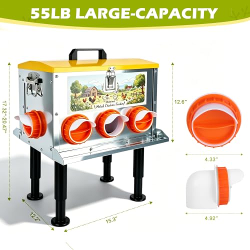 55 LB Metal Automatic Outdoor Chicken Feeder with Adjustable Legs | Large Outdoor Chicken Feed Bin,Waterproof & Rat-Resistant Poultry Feeder for Chickens, Hens & Backyard Flocks