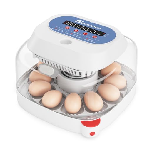 Sailnovo 12 Egg Incubator with Automatic Egg Turning & Temperature Control | Manual & Preset Modes,Built-in Candler,360°View Window,Humidity Display,Chicken Duck Quail Eggs Home Classroom Lab