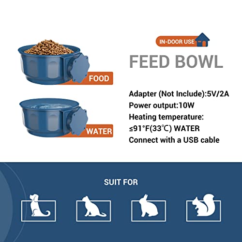 Indoor Pet Small Heated Water Bowl, Cat Thermal Bowl in Winter, 600ML Hanging Heated Water Bowl for Rabbit Cage Dog Crate, Indoor USB Portable Warm Dish for Dogs Cats Rabbits Birds, Blue - size: 600ML(Blue)