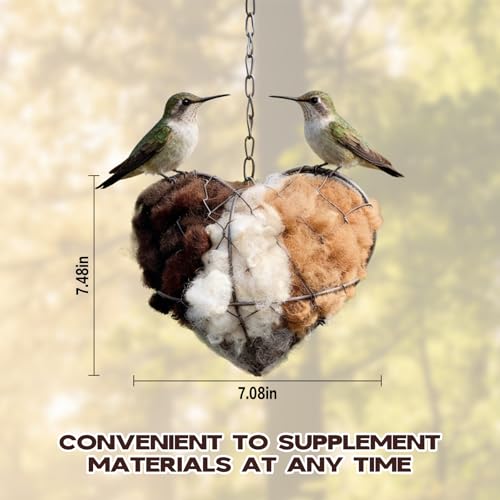 Handmade Alpaca Fiber Bird Nesting Heart-Refillable Material Holder (Brown) | for Wild Birds and Hummingbirds,Refillable Fowl Home Garden Yard
