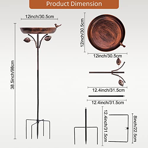 VEWOGARDEN 38" Tall Metal Bird Bath for Outside, Outdoor Bird Bath Feeder with 5-Pronged Stake for Garden, Yard, Patio Decor, Antique Bronze - color: Copper
