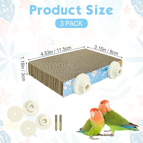 3 PCS Bird Cardboard Platform Hanging Parrot Cage Perch Bird Paw Grinding Stand Parakeet Chew Toys Parrot Cage Playground for Budgie Conure Cockatiel Finch (Small)