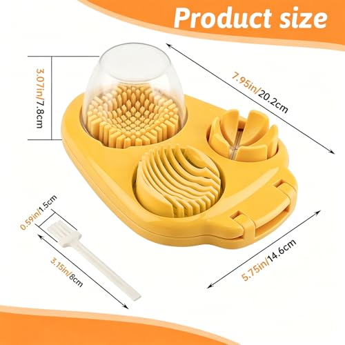 3 in 1 Boiled Egg Slicer, 3 Slice Modes Chopper Cutter with Brush, Manual Egg Slicer Steel Wire Dicer for Hard Boiled Eggs, Kitchen Gadget for Soft Fruit Butter, Labor Saving (Yellow) - color: Yellow