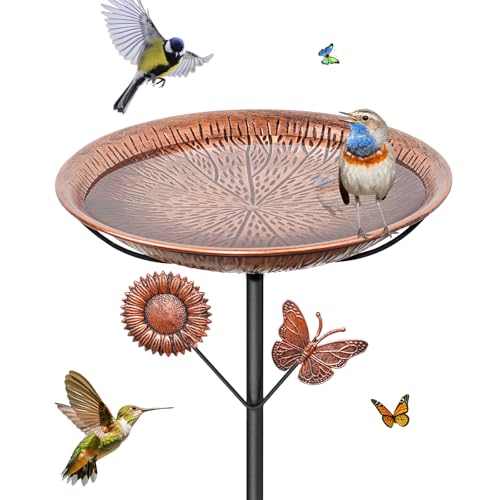 Metal Bird Bath for Outside, Vintage Birdbaths Removable Feeder Bowl with Butterfly Flower, Easy to Clean Birdfeeder for Outdoors Garden Yard Lawn Decor - color: Vintage Brown, Butterfly
