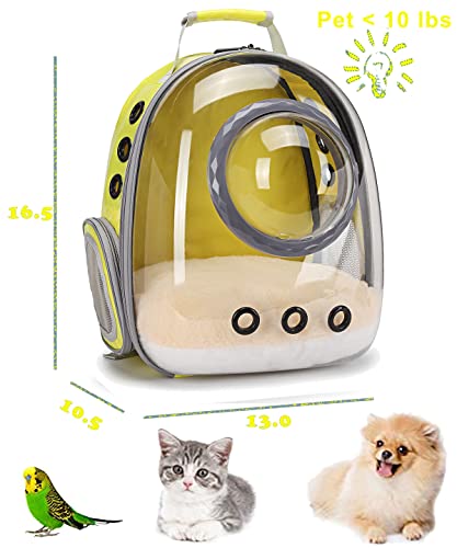 Cat Backpack Carrier, Bubble Backpack for Cat Kitten Small Puppy and Bunny, Space Capsule Bubble Cat Backpack Carrier, Airline Approved Waterproof Yellow Pet Backpack for Small Dog - color: Yellow