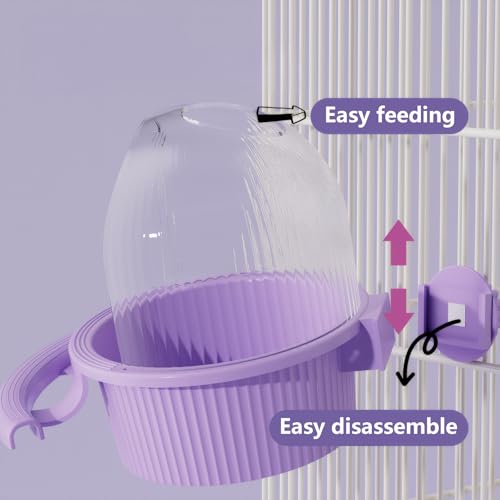 Purple No Mess Bird Feeder for Cage (6.5 x 4.9 x 5.4 in) | Versatile half-circle design for food or water. Prevents seed scattering and spills to keep your bird cage clean