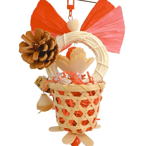 Bird Toys Foraging Shredder Hanging Toys Rope Perch with Bell Parakeet Toy Parrot Swing Climbing Standing Toys Bird Cage Accessories for Conure Cockatiel Budgies Lovebird, Red - color: Red