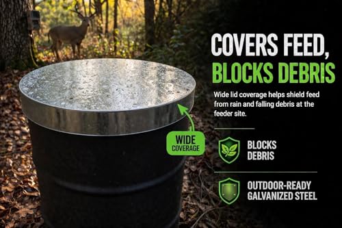 Elusive Wildlife 55 Gallon Drum Lid for Barrel feeders- Heavy Duty Galvanized Feeder Lid with 3 Inch Lip up to 9lb Weight for Deer and Turkey Feeders Perfect for Winch up Barrel feeders - size: 55 Gallon