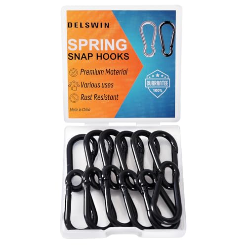 DELSWIN 12 Pcs Small Carabiner Clips Mini Carabiners, Black | 1.57 Inch Sping Snap Hooks Heavy Duty Quick Link for Keychain, Key Ring Clips, Bird Feeders, Dog Leash, 110 lbs - color: M4 (1.57Inch)-12Pcs