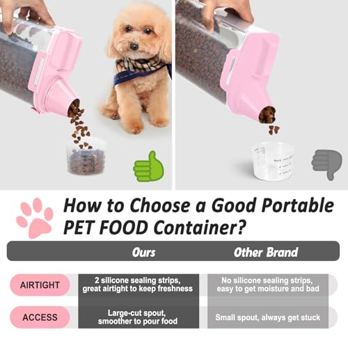 Dog Cat Food Storage Container with Cup (Pink, 2.5L (2 pack)) | Pet Food Pourable Container Airtight with Large Spout, BPA-Free Plastic Food Dispenser for Pet Food, Bird Seed, Rice, Flour - color: Pink, size: 2.5L (2 pack)