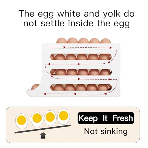 Automatic Rolling Egg Storage For Refrigerator, Fridge Organizer, Space Saving Refrigerator Egg Holder For Fridge ,Egg roller holds 28 Eggs,for Refrigerator,Kitchen,Cabinets,Tabl (White) - color: White