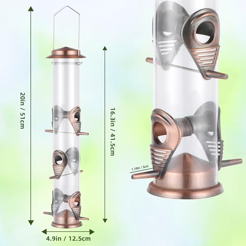 2PK Metal Bird Feeders with 6 Feeding Ports,Tube Bird Feeder with Steel Hanger,Wild Bird Feeder for Outdoors Hanging, Attracting Birds in Your Lawn, Garden, Balcony (Antique Copper) - color: Antique Copper 2 PACK
