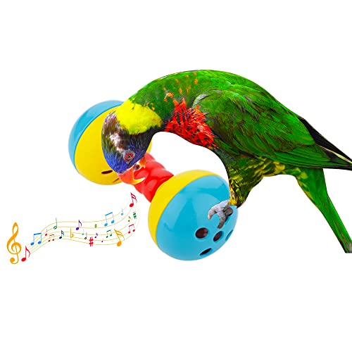 DQITJ 2 Pcs Bird Barbell Dumbell Foot Toy, Enrichment Rattles Bells Foot Toy for Small Bird Parrot Parakeet Cockatiel Conure Love Birds
