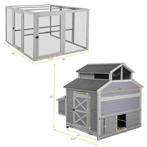 Aivituvin Extra Large Chicken Coop, Outdoor Rabbit Hutch Chicken Coop, Nesting Box, Leakproof Pull-on Tray and Ramps, Wooden Hen House for 6-10 Hens (Grey, AIR49) - size: AIR49