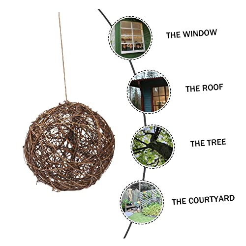 Sosoport DIY Hummingbird Nesting Material Holder for Outdoor Birds Rattan Ball Feeder Nesting Naterual Holder Bird House Accessory