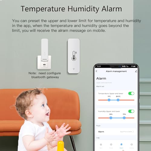 Wireless Smart Thermometer Hygrometer: Bluetooth Temperature Humidity Sensor with App Notification Alerts and Data Storage, Remote Monitor for Green House Guitar Humidor Incubator-2pack