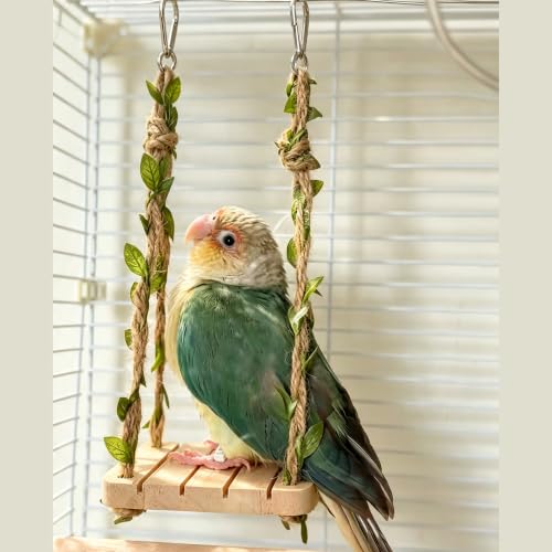 Hanging Bird Swing Bird-Toys Bird Cage Toys & Bird Perch Natural Wood | Parrot-Parakeet Budgie Cockatiel Conure Macaw Chicken Parrot Enrichment Cage Accessories Small Animal Chewing Toy - color: Hanging Bird Swing