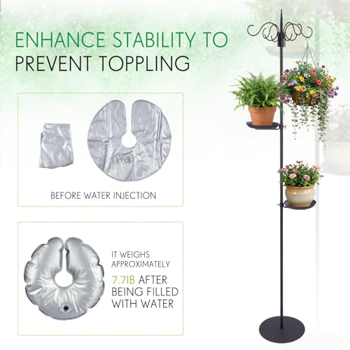 1 Set Upgraded 75.9" Shepherds Hook for Bird Feeder, Hanging Plant Wind Chime Stand, Metal Adjustable Standing Pole Holder for Indoor Outdoor, with 2 Rack & Weight Bag (4 Hooks) - style: 4 Hooks