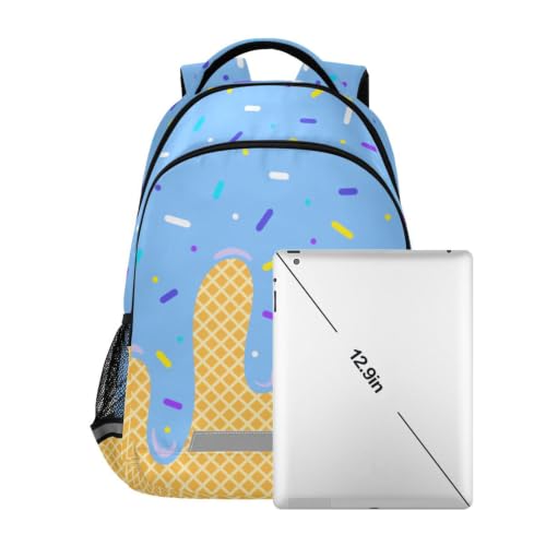 Kids Blue Ice Cream Backpack for Boys Girls School Bags | Elementary Middle, Travel Daypack Lightweight Waterproof with Reflective Strip - color: Blue Ice Cream